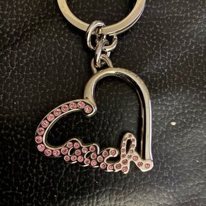 Coach Silver Heart Keychain with Pink Crystals